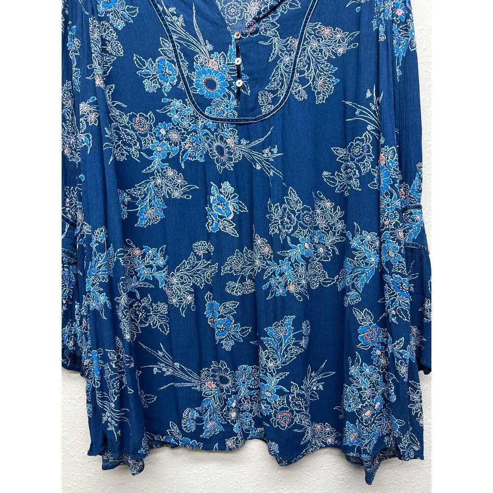 John Paul Richard Flared Sleeve Top Womens 2X Dark Floral Fairy Boho Relaxed - Picture 4 of 11